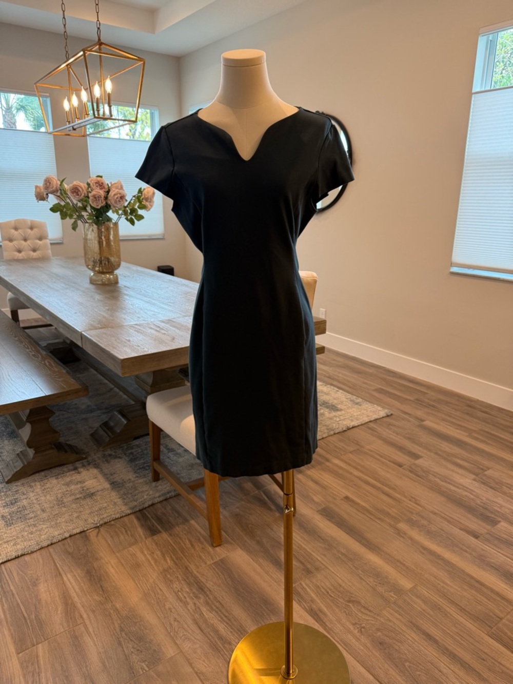 Ann Taylor Green Notch-Neck Shift Ponte Dress